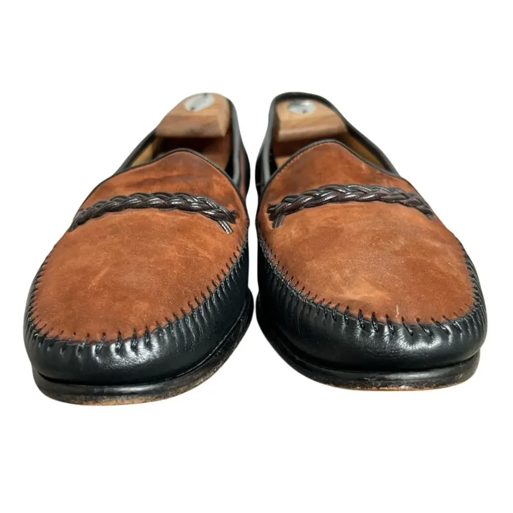 Men's Magnanni Brown Black Two Tone Leather Loafers Shoes SZ 11 M Made in Spain